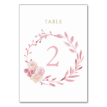 coroa floral rosa empoeirada cartão de número da m