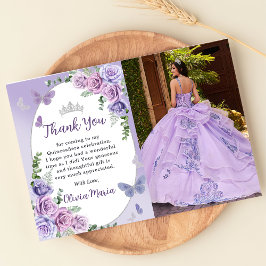 Coroa Floral Roxa Quinceañera Cartão de Agradecime