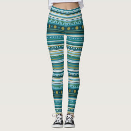 Corpo Azul-Teal Tribal Stripes Leggings