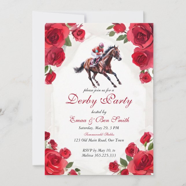 Corra pelas Rosas Convite para o Jockey do Derby d (Frente)