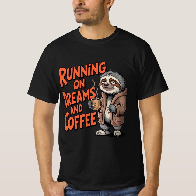 Correndo em Sonhos e Café| Camiseta de Amantes de  (Frente)