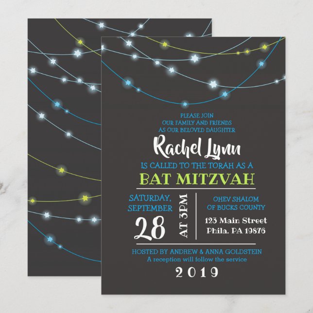 CORRENTES DE ESTRELAS Convite Bar Mitzvah (Frente/Verso)