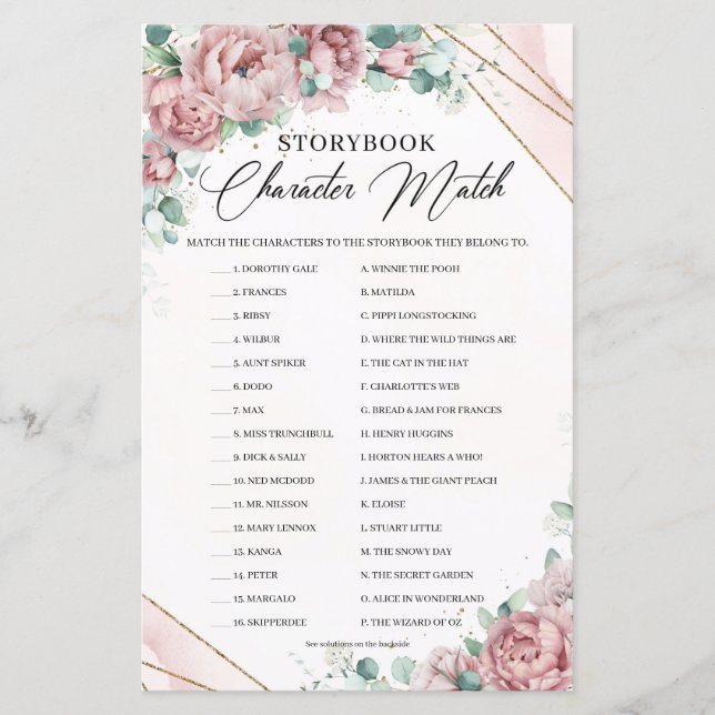 Correspondência de Caracteres de Storybook de rosa (Frente)