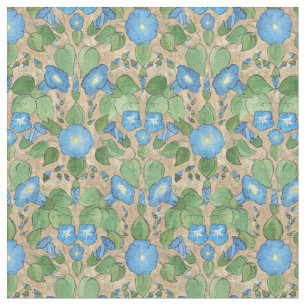 Corriola azul bonito no tecido floral do Taupe
