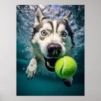 Corta Siberian Husky a mergulhar debaixo de Poster