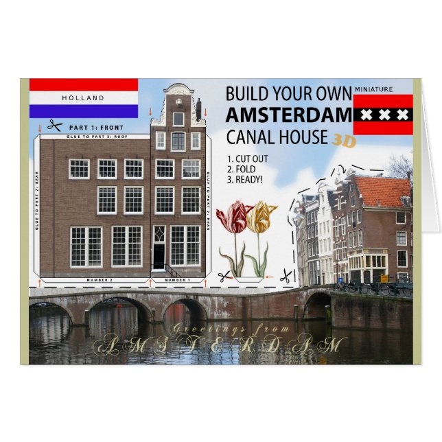 Corte da casa do canal de Amsterdão e cartão com (Frente Horizontal)