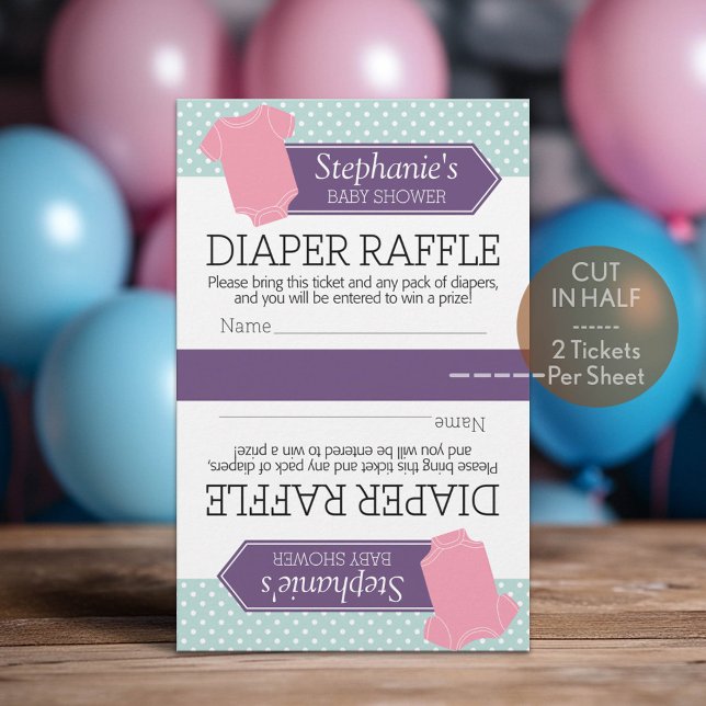 Corte na metade para 2 Fraldas Raffle - Chá de fra (Custom Diaper Raffle Tickets)