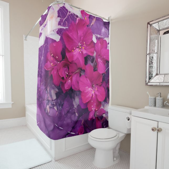 Cortina Para Box 3D Floral Fuchsia & Purple Marble Art Couverture (In Situ)