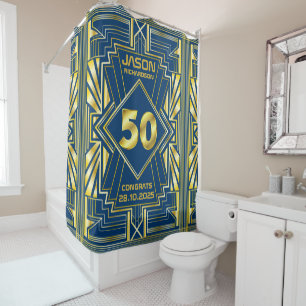 Cortina Para Box 50º aniversário Art Deco Dourado Excelente Azul