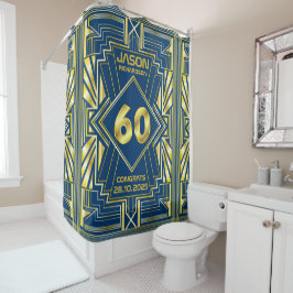 Cortina Para Box 60º aniversário Art Deco Dourado Excelente Azul Ga
