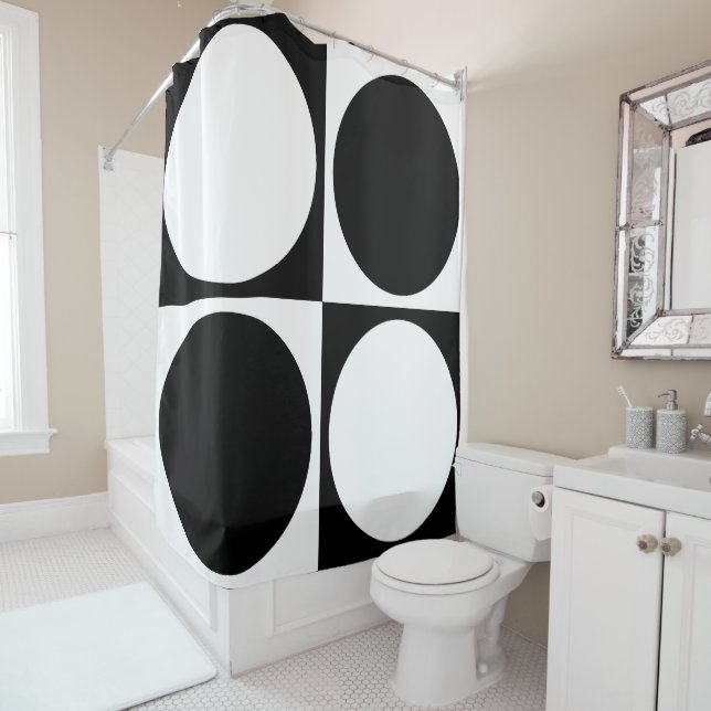 Cortina Para Box 70s Checks and Circles Black and White (In Situ)