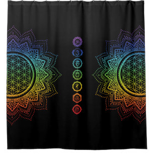 Cortina Para Box 7 Chakras Flor da Vida Mandala   Preto