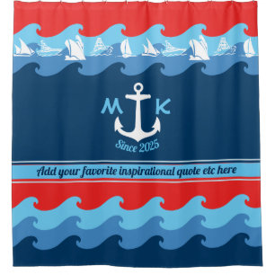 Cortina Para Box A âncora do monograma acena náutico azul branco