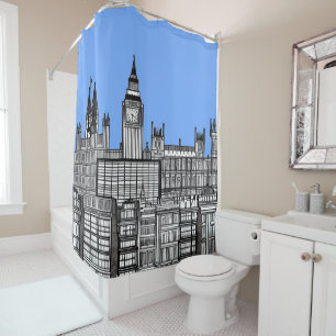 Cortina Para Box A paisagem urbana de Londres em preto e branco com