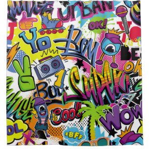 Cortina Para Box Abstract seamless comics pattern with palm tree, h