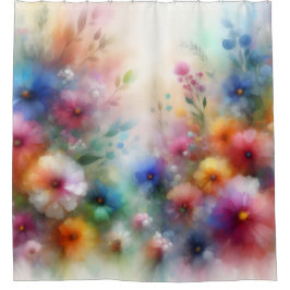 Cortina Para Box Abstract Watercolor Florals Shower Curtain