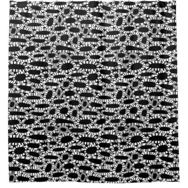 Cortina Para Box Abstrato 250923 - Branco sobre Preto (Frente)