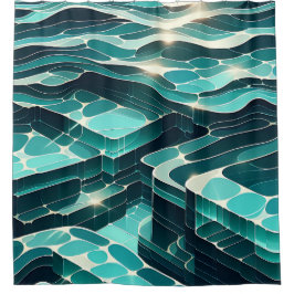 Cortina Para Box "Abstrato Blue and Green Water Waves"