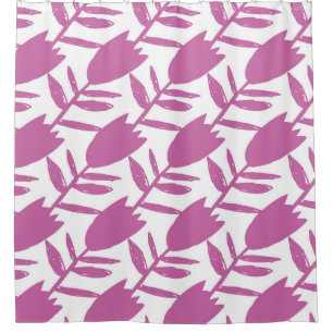 Cortina Para Box Abstrato cor-de-rosa, flores azuis, com um padrão