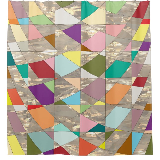 Cortina Para Box Abstrato Cores Douradas (Frente)