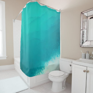 Cortina Para Box Abstrato de Aqua Branco Azul Azul Costeiro Aqua