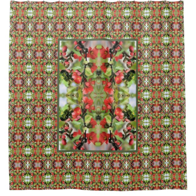 Cortina Para Box Abstrato de Flores Vermelhas Quince (Frente)