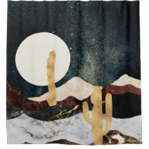 Abstrato Desert Night Sky com Ouro Cactus