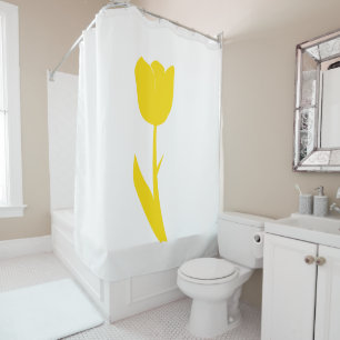 Cortina Para Box Abstrato Flor Dourado Tulipa Amarela Branco