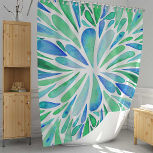 Cortina Para Box Abstrato floral aqua burst aqua e azul