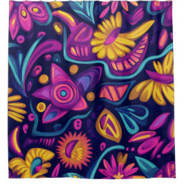 Cortina Para Box Abstrato Floral Boho colorido 11