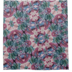 Cortina Para Box abstrato floreado pintado cor-de-rosa, verde