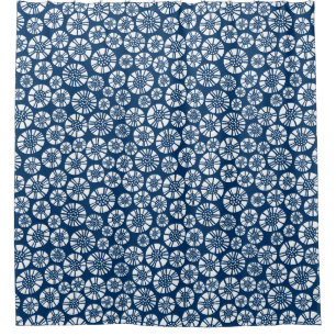 Cortina Para Box Abstrato Flores 031023 - Branco sobre o azul Shibo