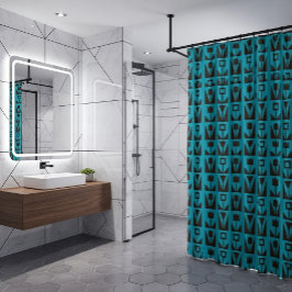 Cortina Para Box Abstrato Geométrico Azul Floral