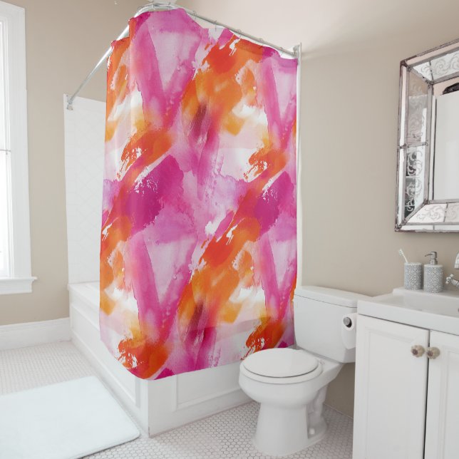 Cortina Para Box Abstrato Laranja Rosa-Cor-de-Água (In Situ)