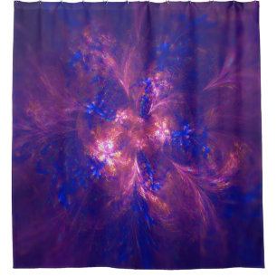 Cortina Para Box Abstrato Luz De Flor Roxo E Padrões Azuis Misturad