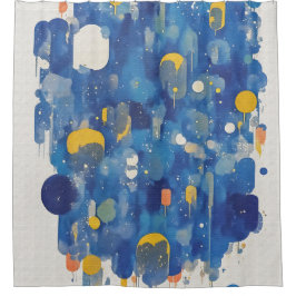 Cortina Para Box Abstrato Moderno Azul Gotículas de Chuva Acentos D