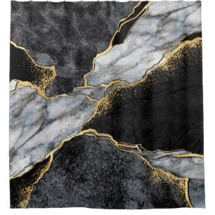 Cortina Para Box abstrato, mosaico de mármore preto e branco