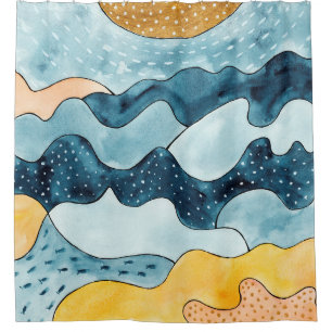 Cortina Para Box Abstrato, paisagem minimalista moderna com ouro S