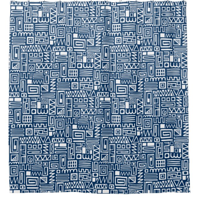 Cortina Para Box Abstrato Pattern 110122 - Branco sobre o azul Indi (Frente)