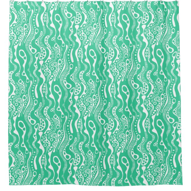Cortina Para Box Abstrato Pattern 130621 - Sea Green on White (Frente)