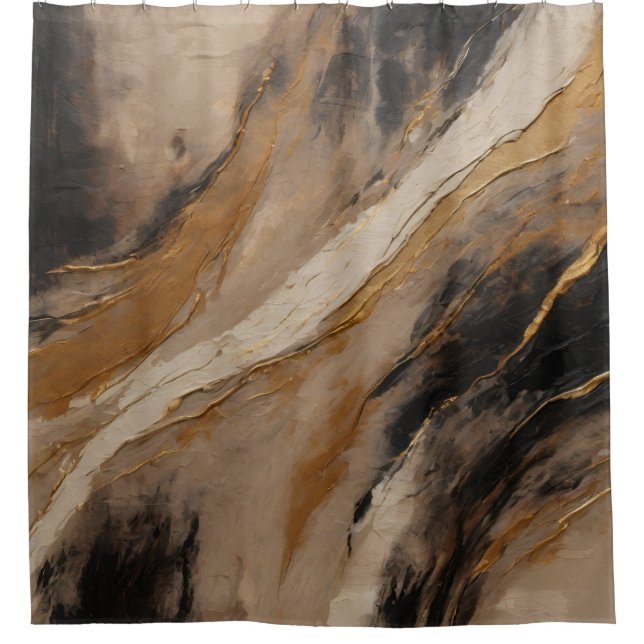 Cortina Para Box Abstrato Preto Dourado Bege (Frente)