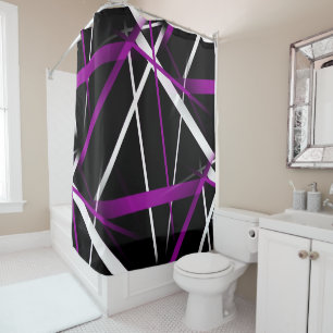 Cortina Para Box Abstrato roxo sem costura e linhas brancas em pret