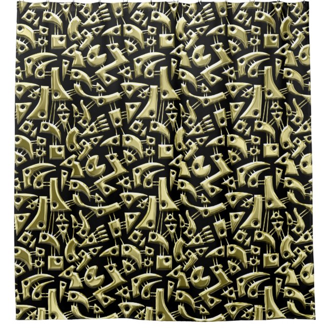 Cortina Para Box Abstrato Shapes 180318 - Dourado brilhante (Frente)