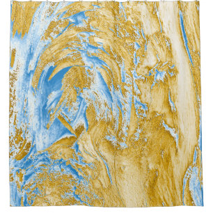 Cortina Para Box Abstrato Suave Azul: Toque no Ouro.