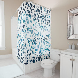 Cortina Para Box Abstrato Terrazzo Mosaico Marinho e padrão azul cl