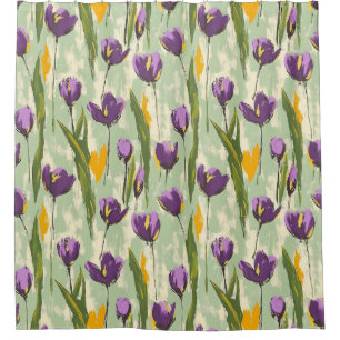 Cortina Para Box Abstrato Tulip Blooms no Fundo Verde da Casa da Mo
