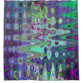 Cortina Para Box Abstrato Verde e Retro do Mosaico de Onda Roxo