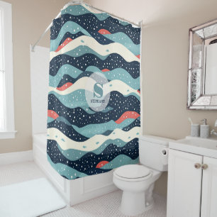 Cortina Para Box Abstrato Wavy Lines com pontos de floco de neve