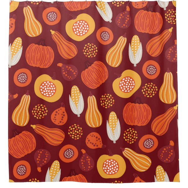 Cortina Para Box Ação de Graças Pumpkin Brown Seamless Pattern. (Frente)