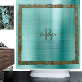 Cortina Para Box Adorável Teal com Monograma Personalizado de Borda